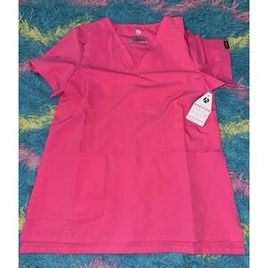 Adar Addition Medical Scrub Top Women's Size S Azalea Pink V-Neck NWT
